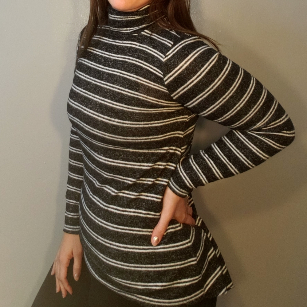 Turtle Neck Striped Long Sleeve